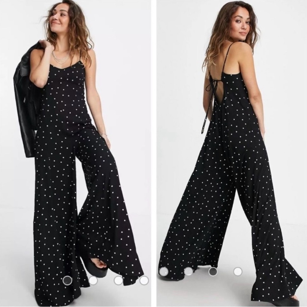 NWT Free People Summer Jamboree Jumpsuit Black white polka dot XS